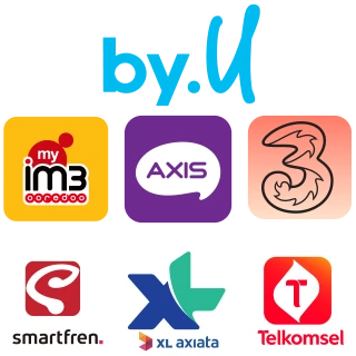 Logo Operator Selular Indonesia: Telkomsel, im3 Ooredoo, XL Axiata, Axis, 3 (Tri / Three), Smartfren, By.,u